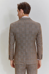Brown Men's 3 Piece Plaid Prom Party Suits